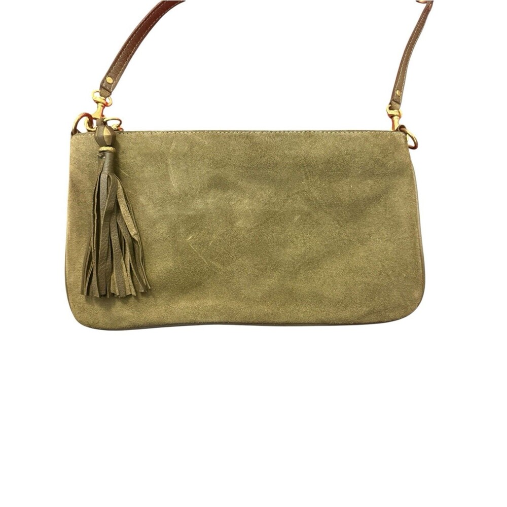 Kendall Conrad Olive Green Suede Tassel Crossbody Bag Leather Boho Luxury - Picture 2 of 8